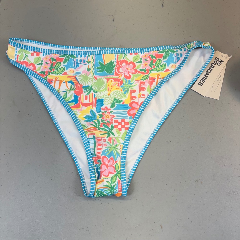 No Boundaries Tropical Cheeky High Leg Bikini Bottoms Multicolor Floral L 12-14